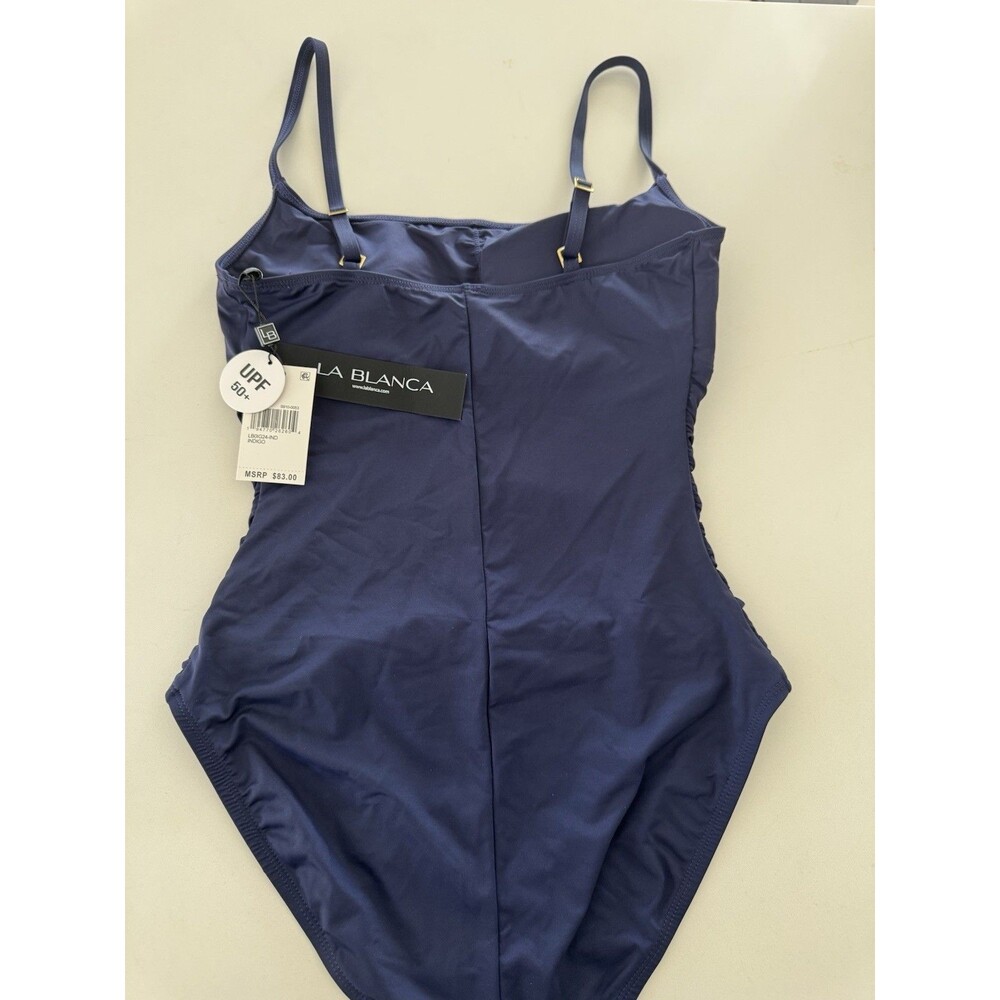 La Blanca Women's One Piece Swimsuit Island Goddess Shirred Side blue size 10 - Picture 6 of 15